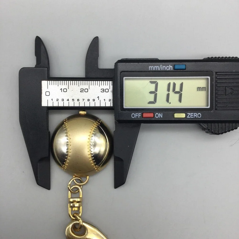 JQ-JQ Key Ring Watch Mens 31.4mm White Dial Gold Tone Baseball New Battery
